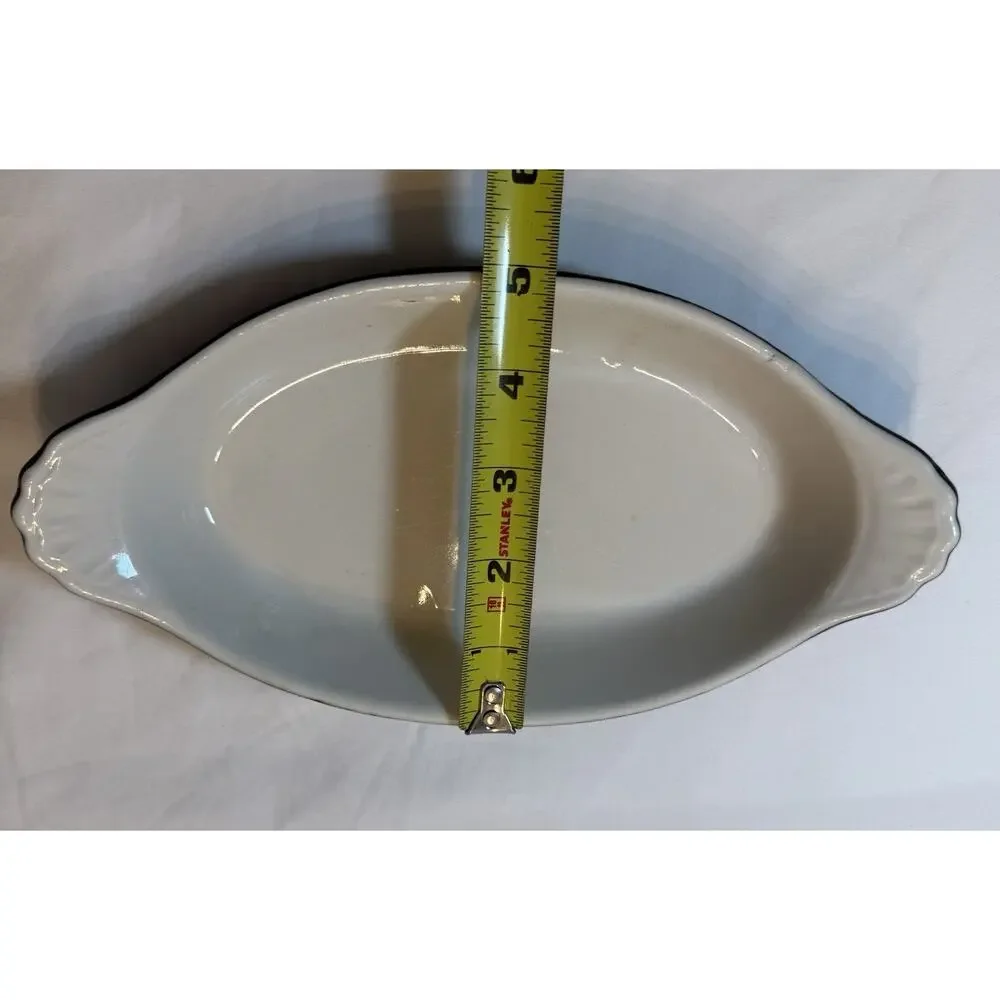 Shenango Ceramic Oval Baking Dish White Green Oven Safe 11x7in One-Piece